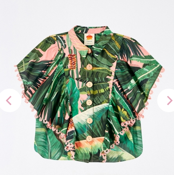NWT$150 Farm Rio Amazonia Forest Cotton Frilled Shirt Top Sz XS - Picture 2 of 15